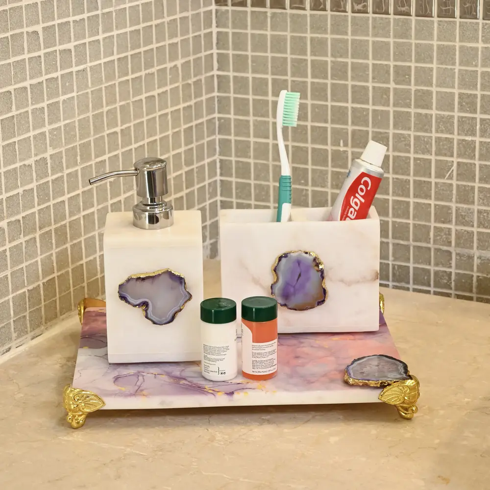 Luxury Marble Bathroom Set with Purple Agate