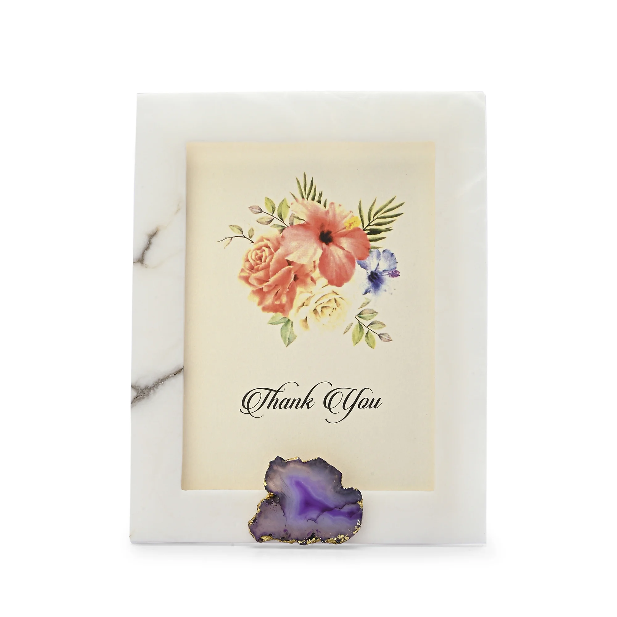 Elegant Marble Photo Frame with Purple Agate