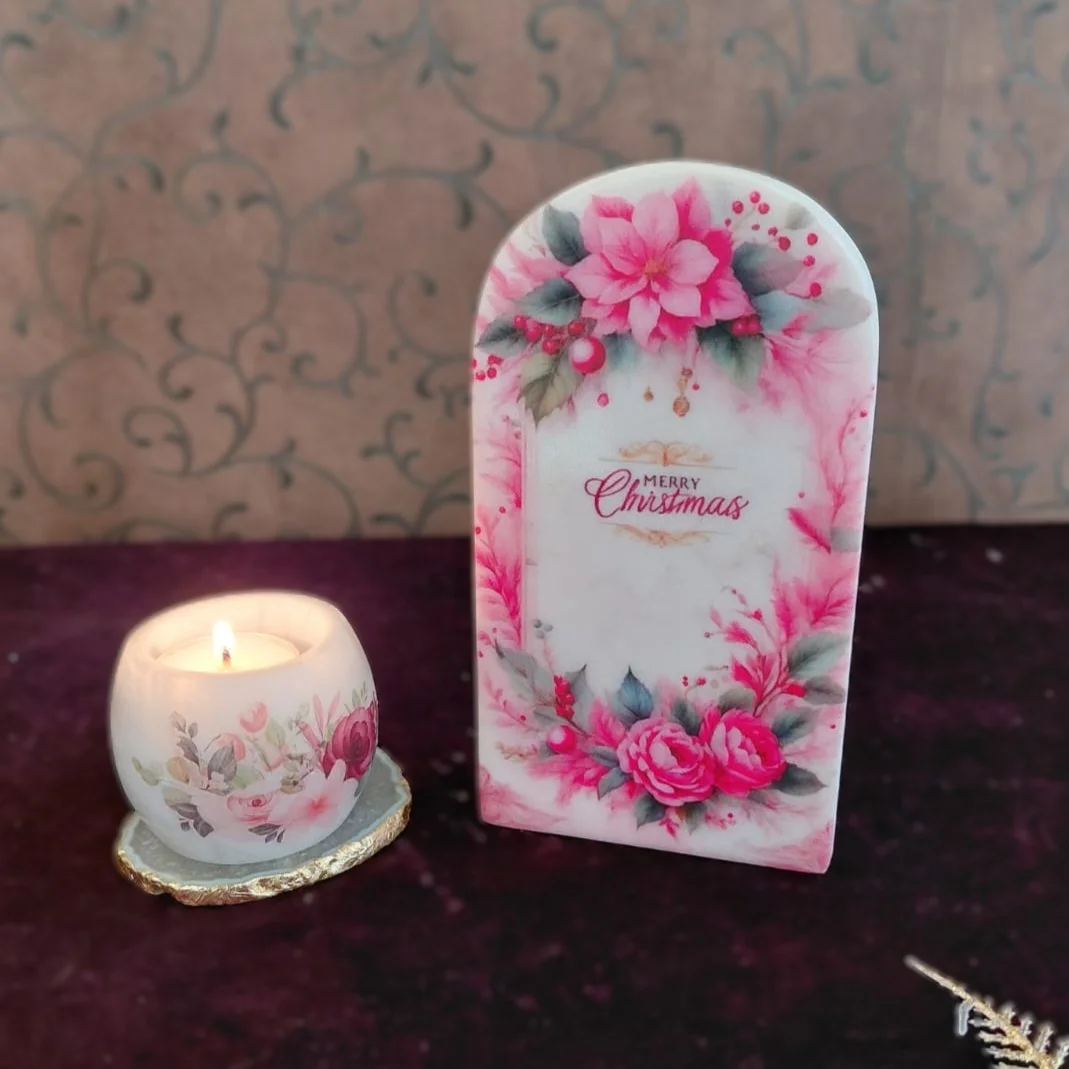 Marble Cutlery Holder with Golden Stand and Metal Peacock Motif