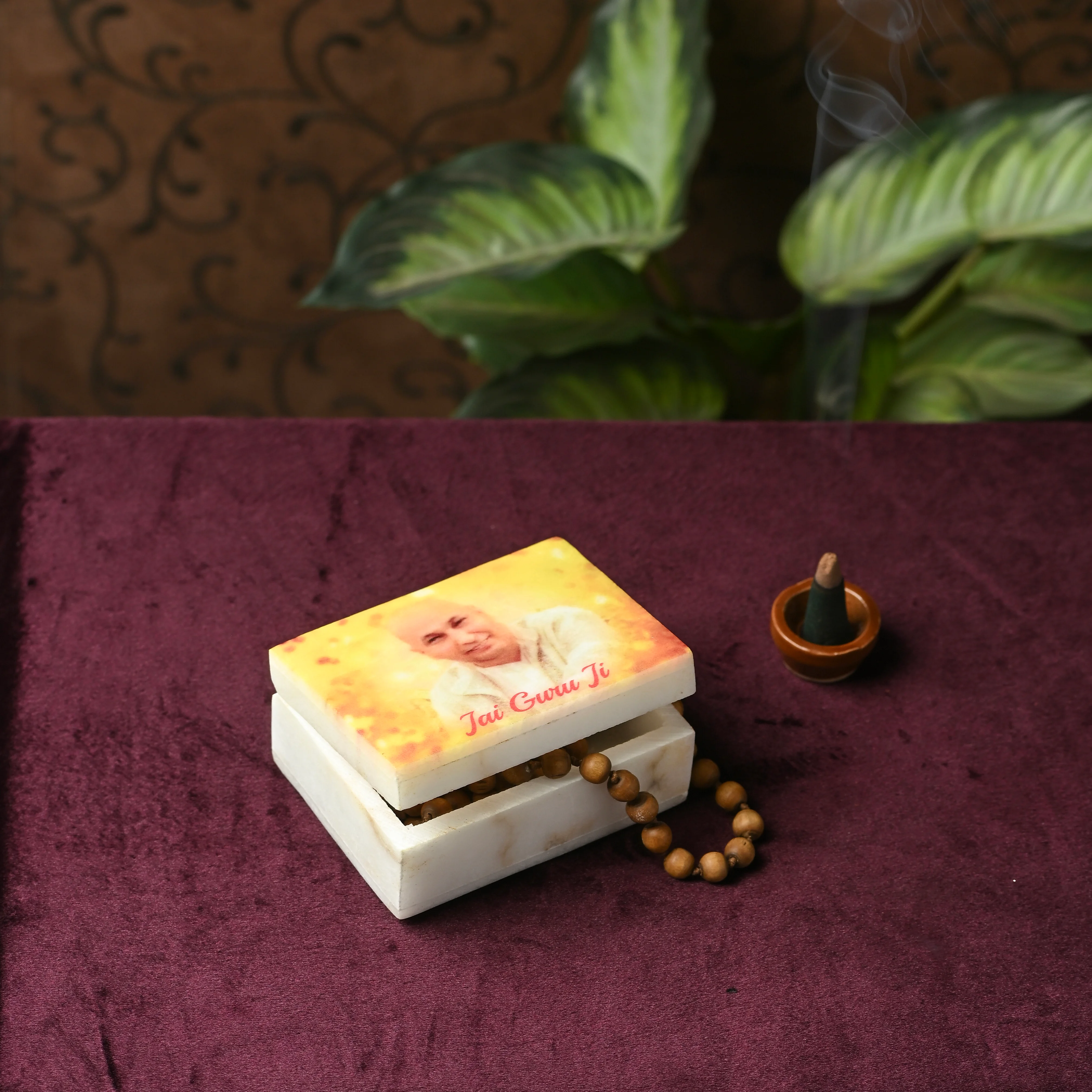 Marble Cutlery Holder with Golden Stand and Metal Peacock Motif