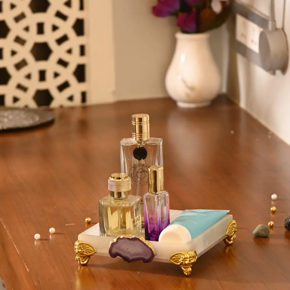 Elegant Marble Tray with Purple Agate