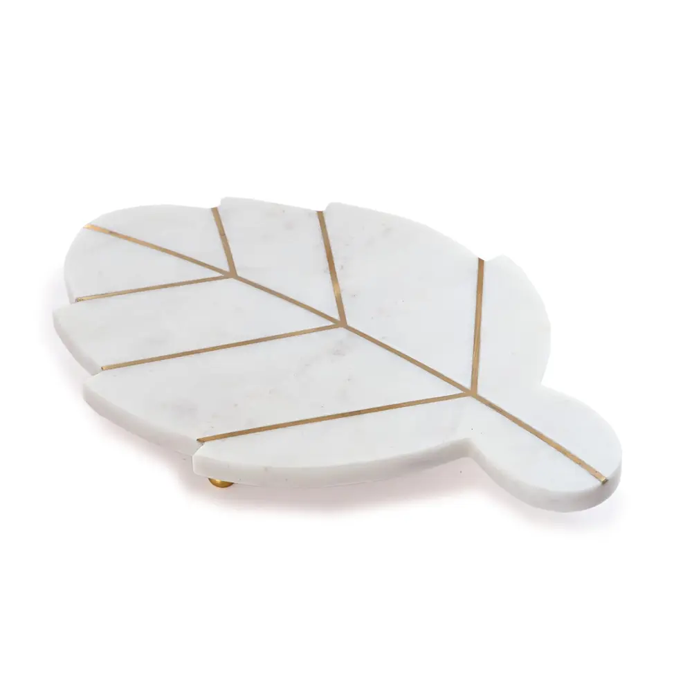 Leaf Platter with Brass Inlay and Golden Knobs