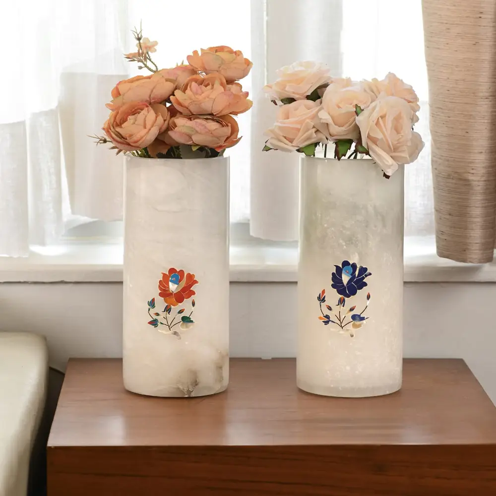 Marble Flower Vase with Inlay Work