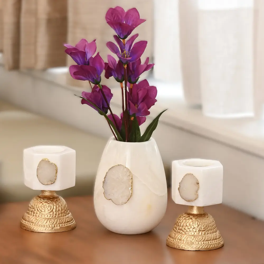 Marble Flower Vase with Hexagon Tealights