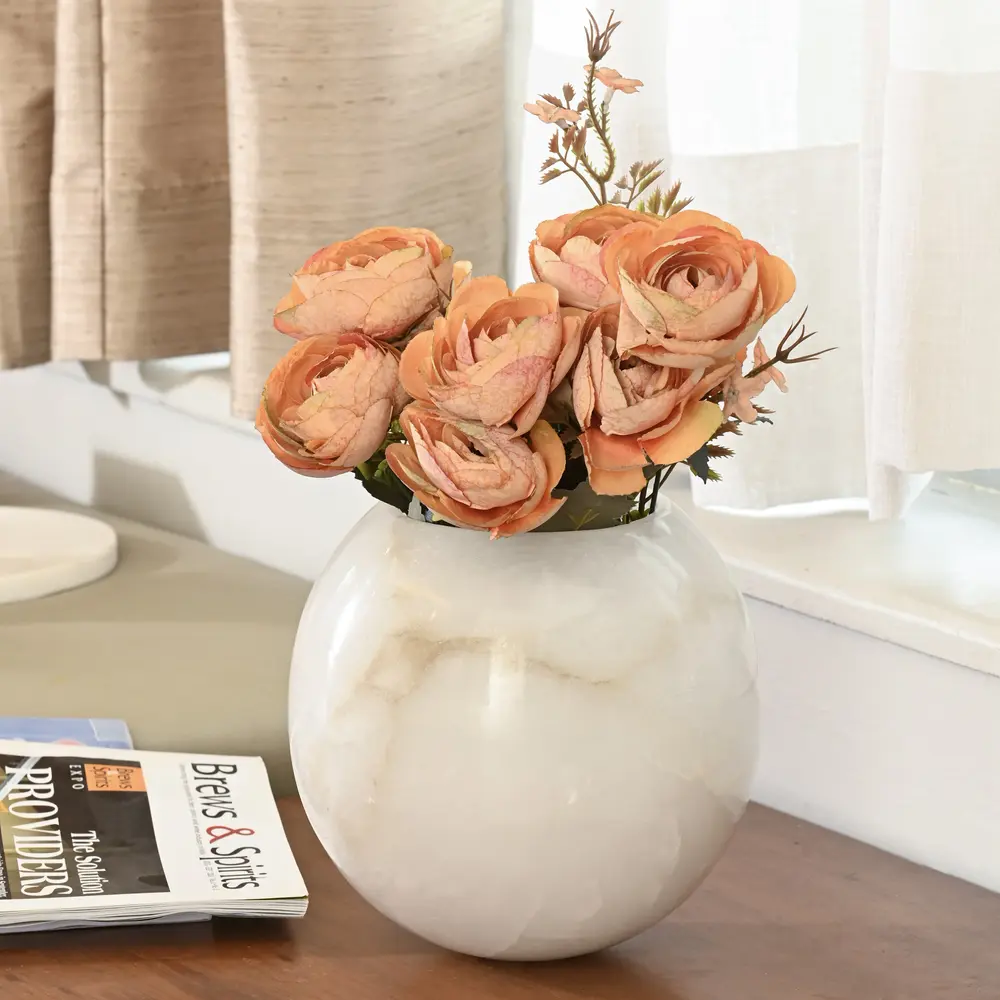 Spherical Shaped Marble Flower Vase