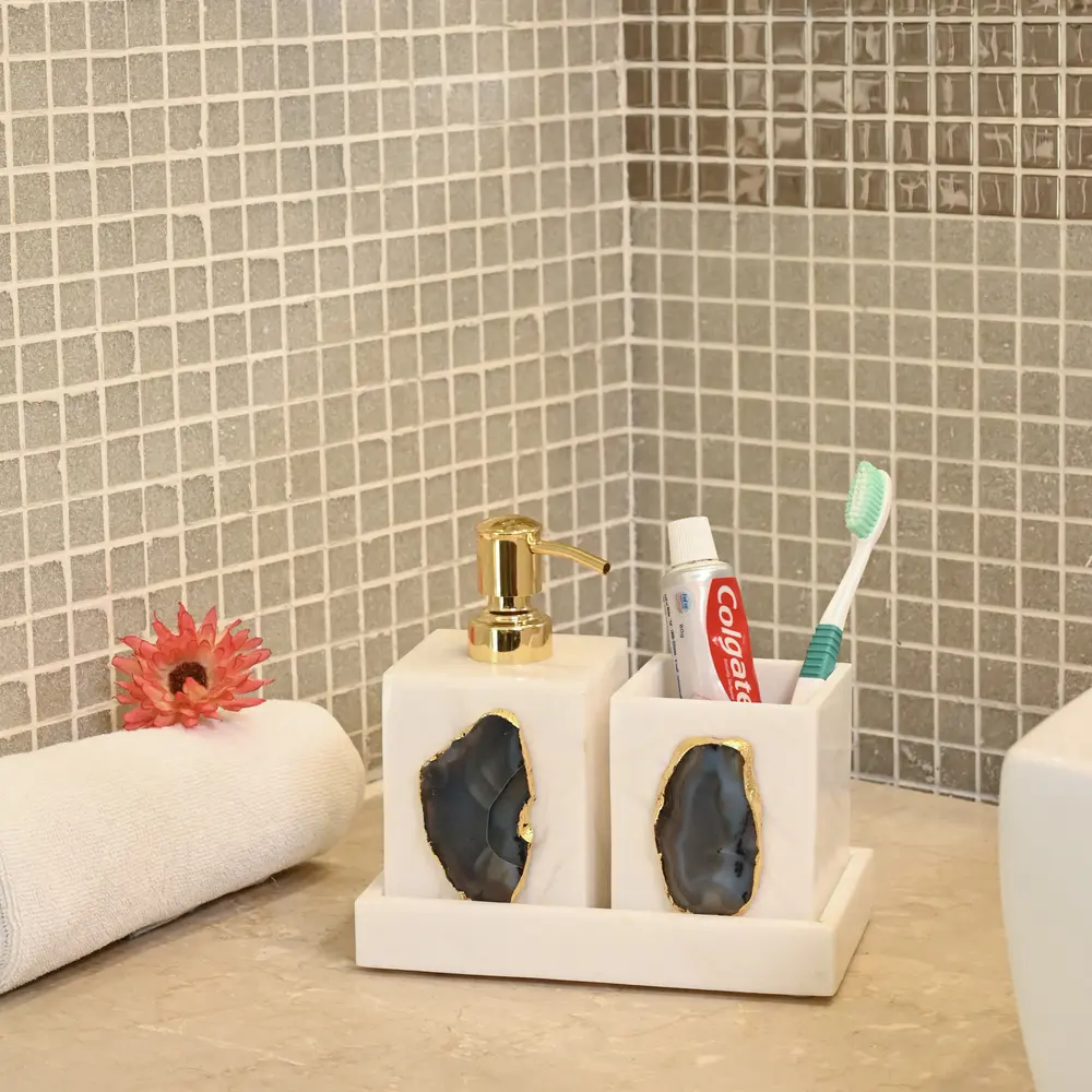 Premium Marble Bathroom Set with Black Agate