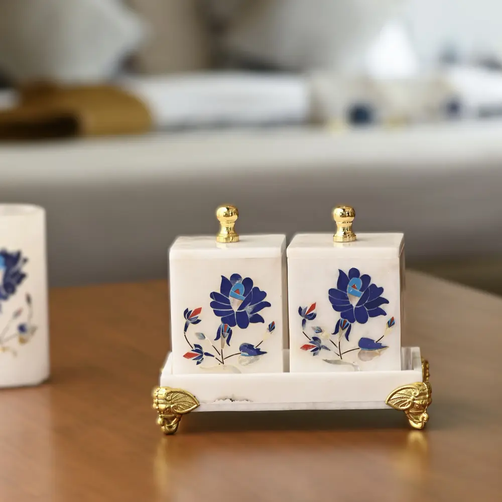 Marble Jar Set with Blue Inlay Work