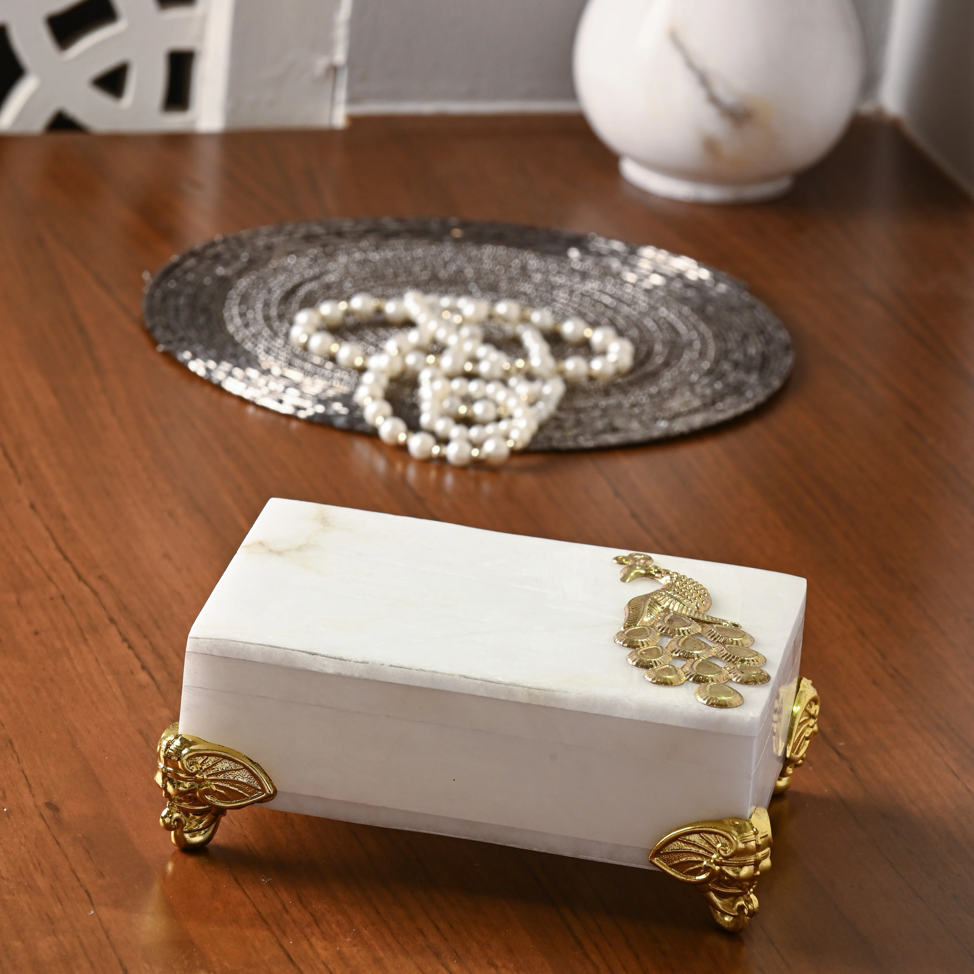 Marble Box with Peacock Motif