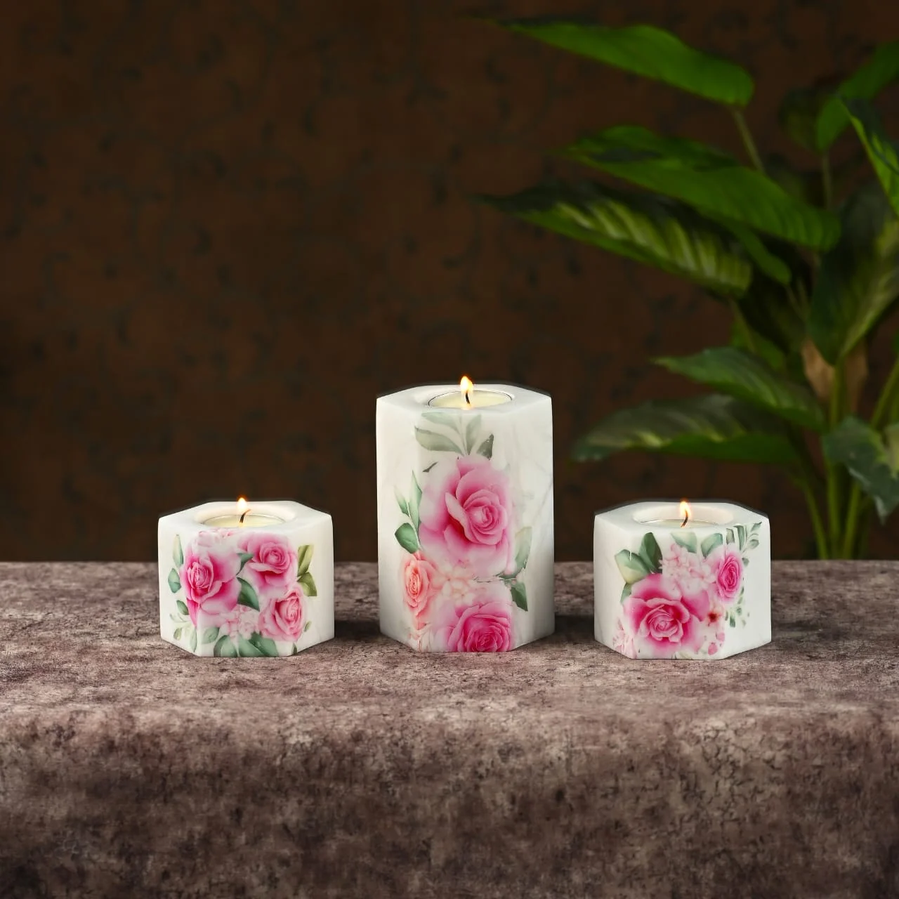 Luxury Marble Tealight Holder with Floral Decoupage