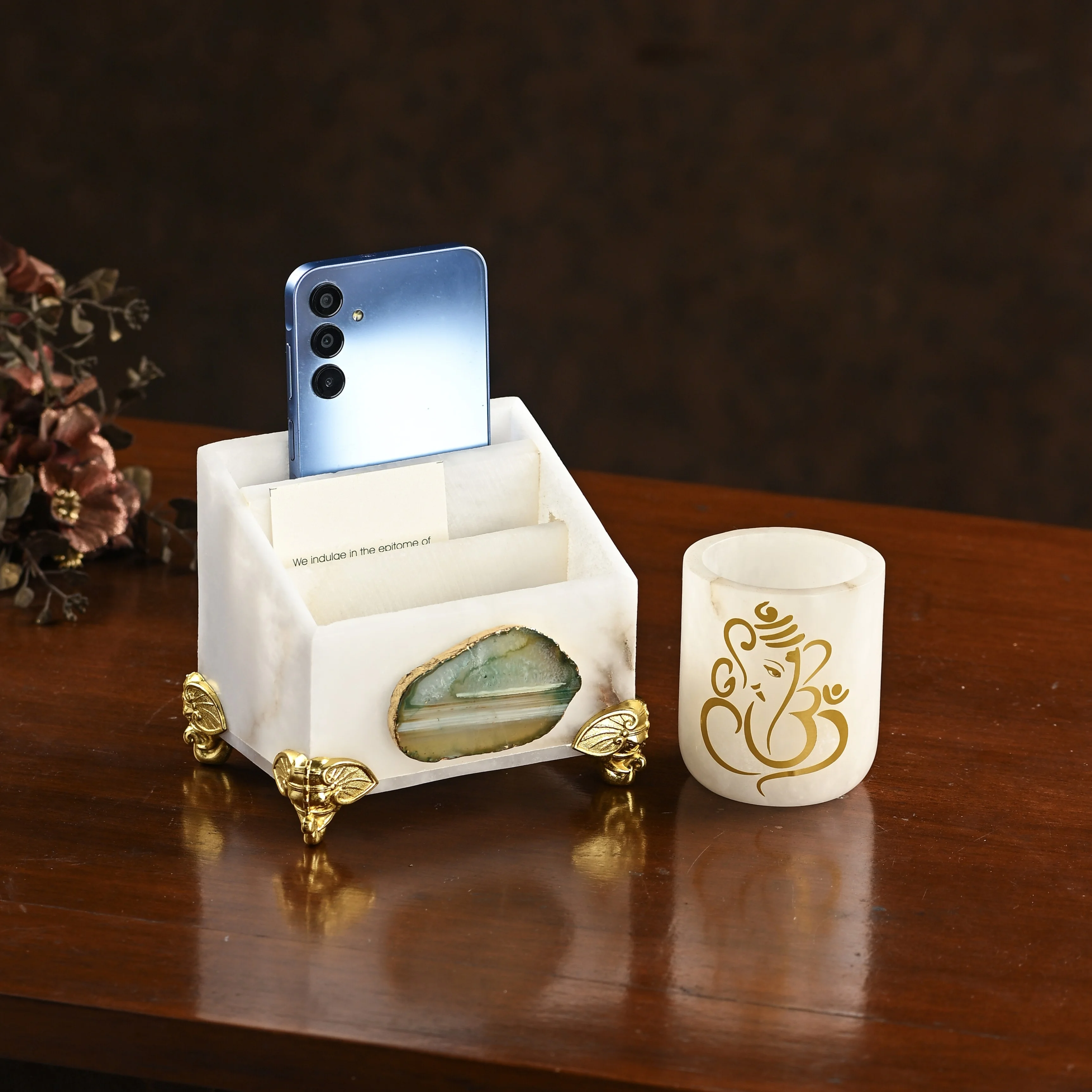 Marble Desk Organizer with Candle Holder